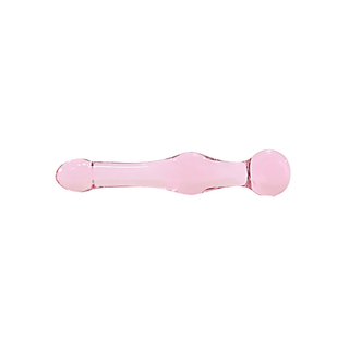 This is a picture of the Fine Glass Double Ended 7.5 Inch Pink Wand, a glossy dildo offering heavenly stimulation for euphoric orgasms.
