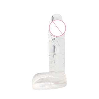 This is an image of Special Transparent Jelly Realistic Dildo, featuring a strong suction cup for hands-free riding.