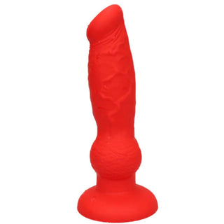 Here is an image of Waterproof Animal Werewolf Dog Silicone Knot Dildo With Suction Cup in red color.