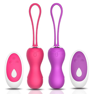 Displaying an image of 10-speed Vibrating Remote Control Kegel Balls in rose and purple colors with a sleek design.