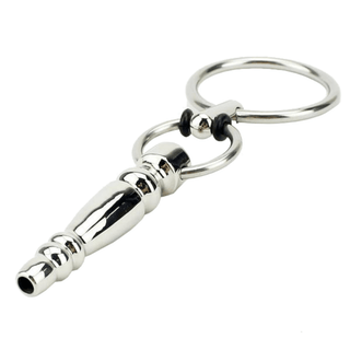 This is an image of Hollow Stainless Penis Plug With Cock Ring, a stainless steel sex toy designed for heightened pleasure.