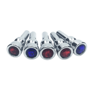 What you see is an image of Short Jewelled Penis Plug showcasing the sleek stainless steel design