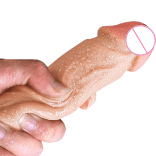 Sensually realistic silicone dildo with balls, 9.30 inches long and 1.70 inches wide, perfect for intimate solo play in the bathroom or bedroom.