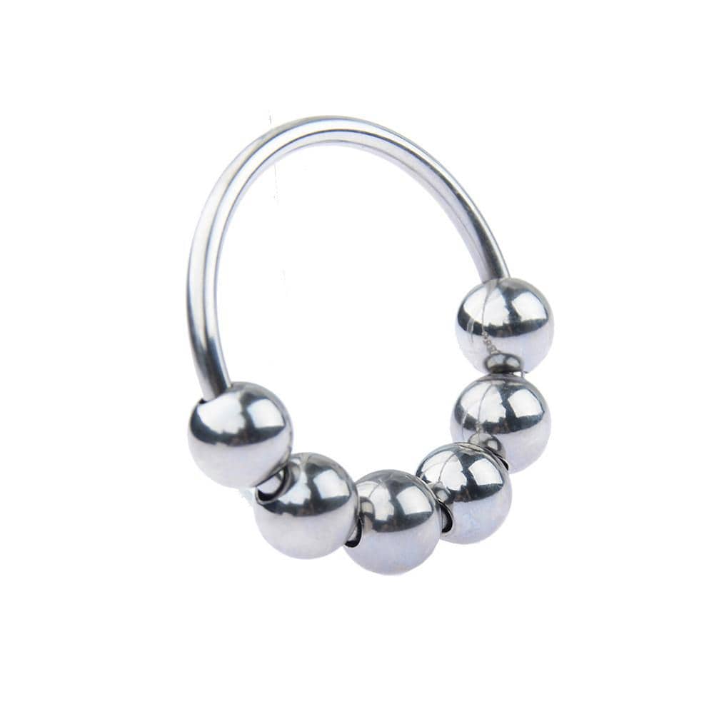 A metallic ring with a sextet of beads, designed to elevate pleasure and stimulate both partners.