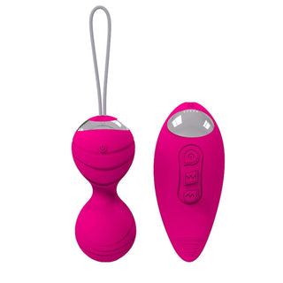Pictured here is an image of 10-speed Rechargeable Vibrating Kegel Balls with looped handle for easy retrieval.
