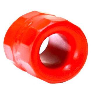 Featuring an image of Ultimate Silicone Ball Stretcher in black and red colors for enhanced pleasure and pain.