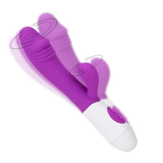 In the photograph, you can see an image of G Spot Dildo Rabbit Vibrator Clit Stimulator - Purple and red color options available for a visually appealing toy.