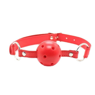 Breathable Ball Gag Drool Generator image displaying the open-mouth design with small holes for controlled breathing and visual appeal.