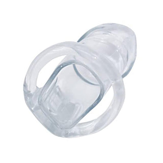 Featuring an image of Transparent Holy Chastity Trainer, showcasing its comfortable fit and multiple ring sizes for various sizes.