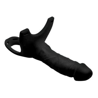 Featuring an image of a realistic silicone hollow mini dildo with a harness, ready to provide intense satisfaction and stimulation.