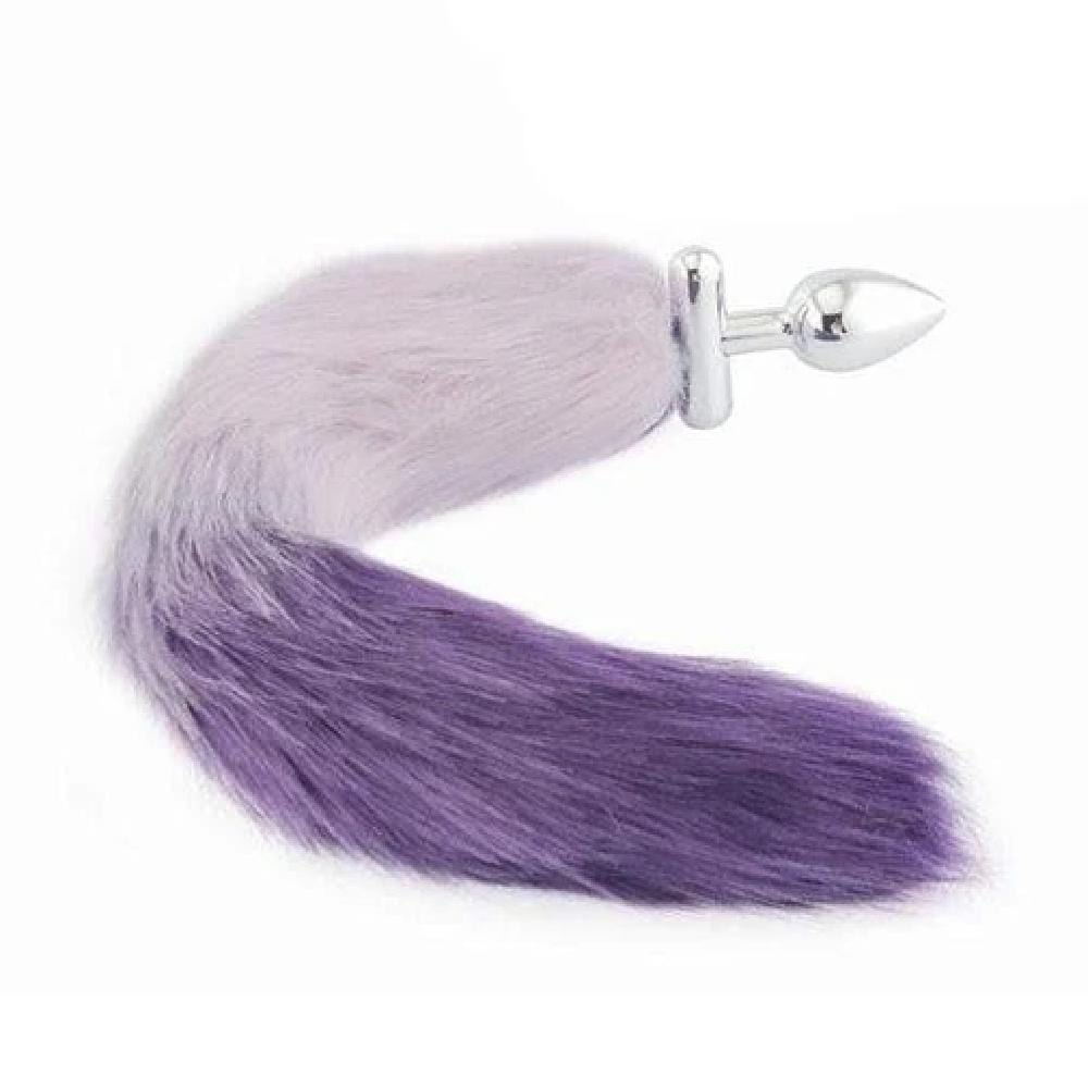 18" Shapeable White With Purple Fox Tail Metal Plug
