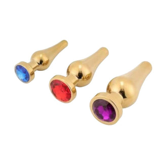 Gold Cone-Shaped Jeweled Butt Plug Set