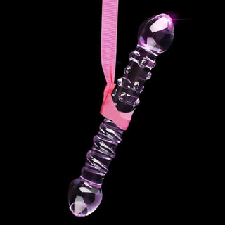 This is an image of Purple Double Ended Glass Dildo, ideal for solo or couple play to spice things up in the bedroom.