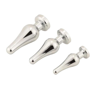 Silver Cone-Shaped Jeweled Butt Plug 3-Piece Set