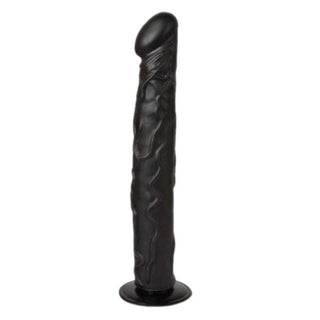This is an image of the PVC Strap On in the Massive Black 10 Inch to 14 Inch Dildo Pegging Set with a sturdy suction cup base for versatile play.