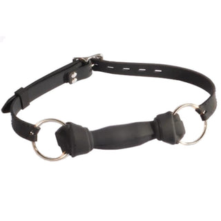 This is an image of Animal Play Fetish Gag showcasing adjustable PU leather straps and a textured silicone gag for comfort and authenticity in BDSM play.
