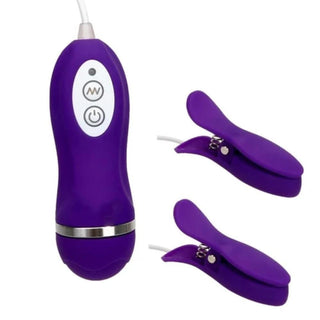 Displaying an image of Foreplay Ally Vibrating Clamps in purple color with 10 unique vibration frequencies for intense stimulation.