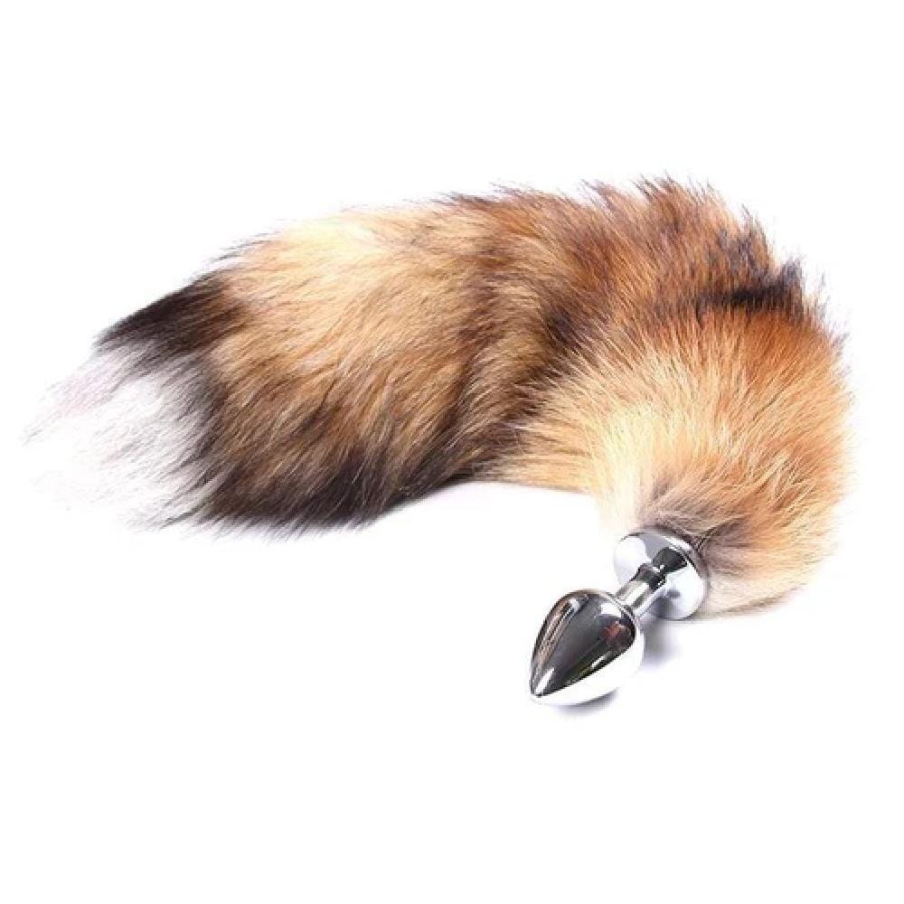 17" Brown Wolf Tail Stainless Steel Plug
