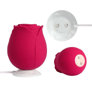 Image of the Vibrating Rose Toy Egg specifications, featuring transparent TPE cups with soft nubs for hands-free vibrating pleasure.