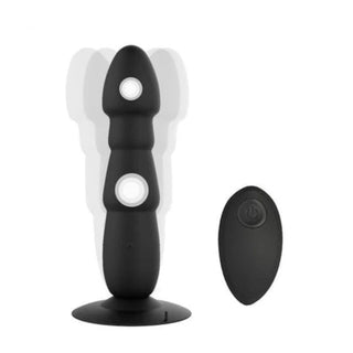 Displaying an image of the prostate massager/vibrating plug made from silicone and ABS materials.