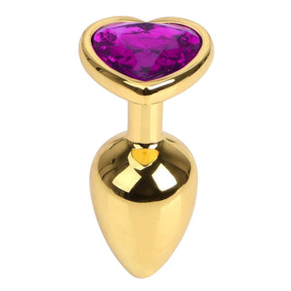 This is an image of Heart-Shaped Jewel Stainless Steel Gold Pretty Plug 2.76 Inches Long highlighting the smooth stainless steel material.