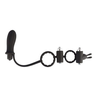 Check out an image of Pure Delight Cock Vibrating Ring With Anal Stimulator showcasing the three-bullet vibrator system designed for heightened pleasure.