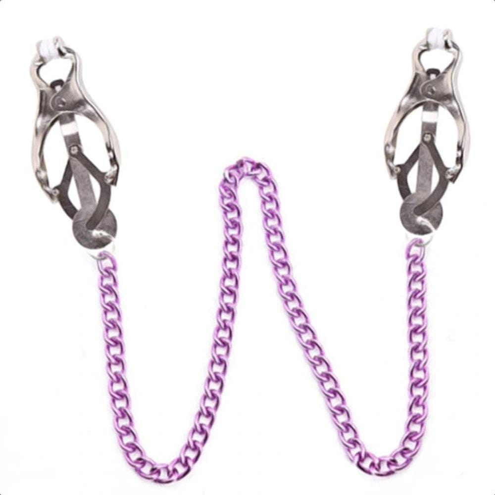 High-quality metal nipple clamps with a sensual purple aesthetic