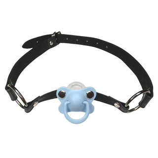 What you see is an image of Adult Baby Gag with durable PU leather strap and red pacifier for intimate play.