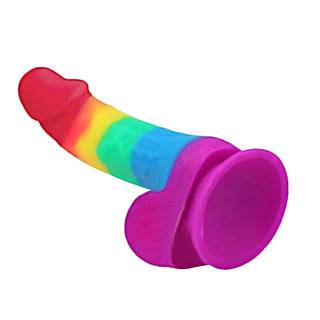 Experience safe orgasms with this medical-grade silicone rainbow dildo.
