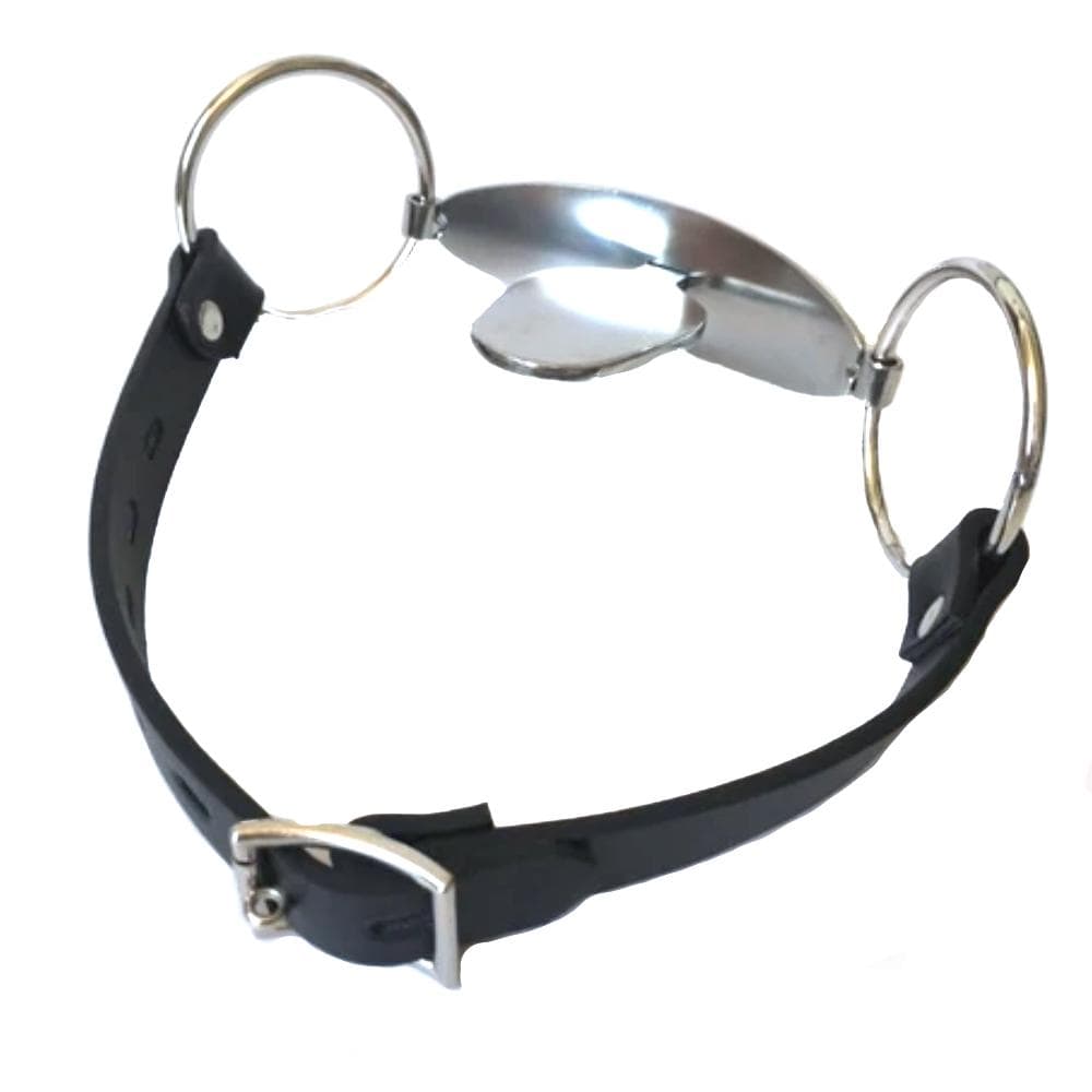 Check out an image of Stainless Steel Sex Gag made from high-quality stainless steel with faux leather straps for a secure fit.
