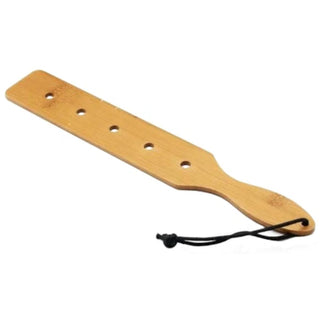 Pictured here is an image of Natural Brown Bamboo Paddle, measuring 14.57 inches in length for perfect balance and grip.