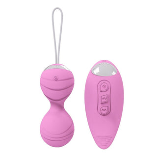 Displaying an image of 10-speed Rechargeable Vibrating Kegel Balls made of silicone and ABS material for safety and comfort.