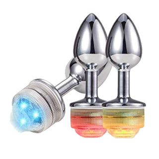 Stainless Steel Pretty Jewel LED Plug Men With Remote - Lovegasm Stainless Steel Pretty Jewel LED Plug Men With Remote - Lovegasm
