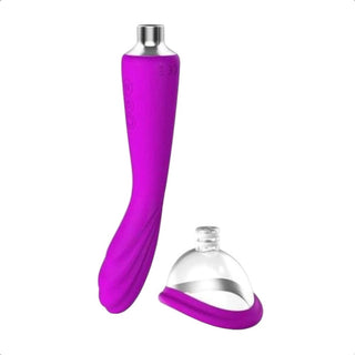 Feast your eyes on an image of the vibrating wand of Lustful Pussy Clit Suckers Vacuum Wand targeting G-spot with ribbed design.