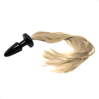 This is an image of Silky Blonde Horse Tail Plug 22 Inches Long showcasing the perfect size for stimulation with a 4-inch plug and 1.5-inch width.