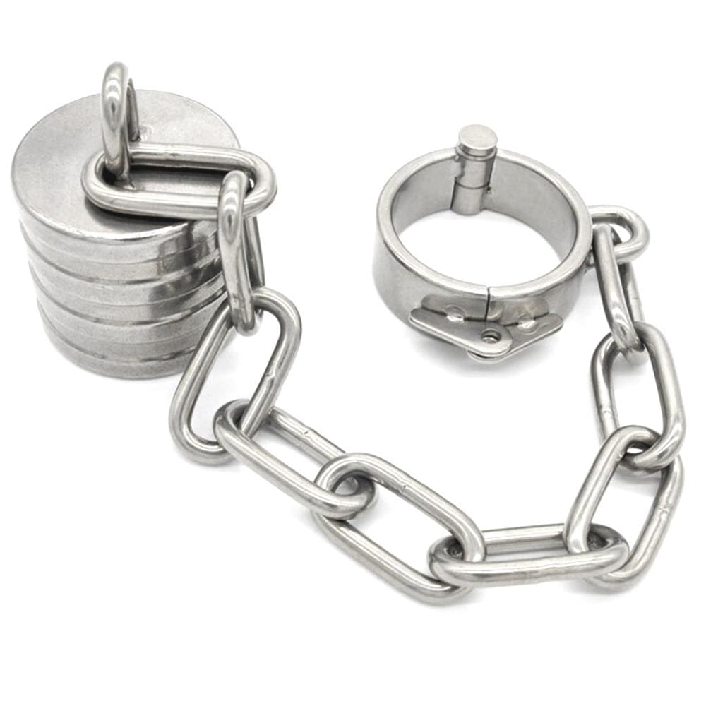 Stainless steel scrotum stretcher offering weighted sensation for enhanced BDSM pleasure.