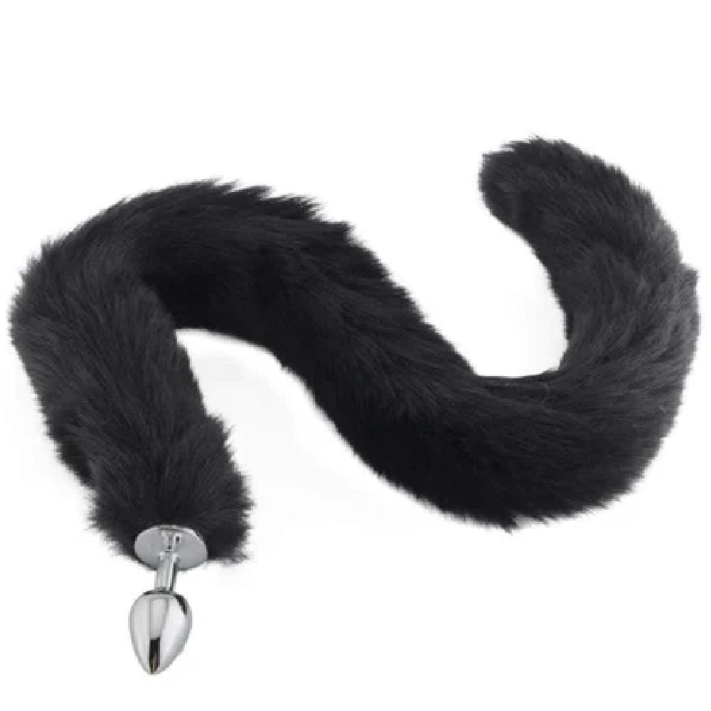 Stainless Steel Butt Plug With 32-Inch Black Fox Tail