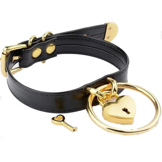 You are looking at an image of Sexy Playtime Fetish DDLG Collar in Black-Gold color with zinc alloy pendant.