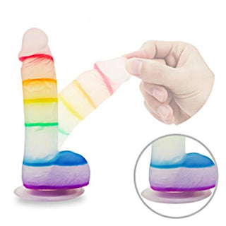 Check out an image of the rainbow dildo with medical-grade silicone material for safe and comfortable use.