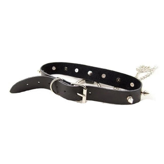 Stylish image of Studded with Spikes O Ring Choker With Nipple Covers featuring choker with O-ring and chains, perfect for thrilling exploration.