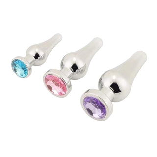 Experience the ultimate anal sensation with the cone-shaped Silver Cone-Shaped Princess Jeweled 3-Piece Set Trainer Huge, featuring jeweled ends for an elegant touch.