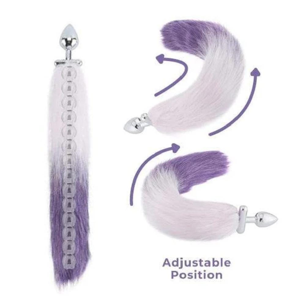 18" Shapeable White With Purple Fox Tail Metal Plug