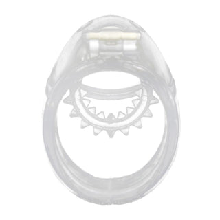 Image displaying the dimensions and specifications of Full Enclosure Egg Cage, a lightweight and secure chastity device.