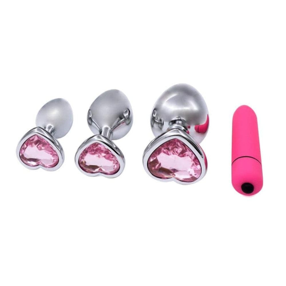 Pink Jewel Heart-Shaped Butt Plug With Vibrator 2.8 to 3.66 Inches Long