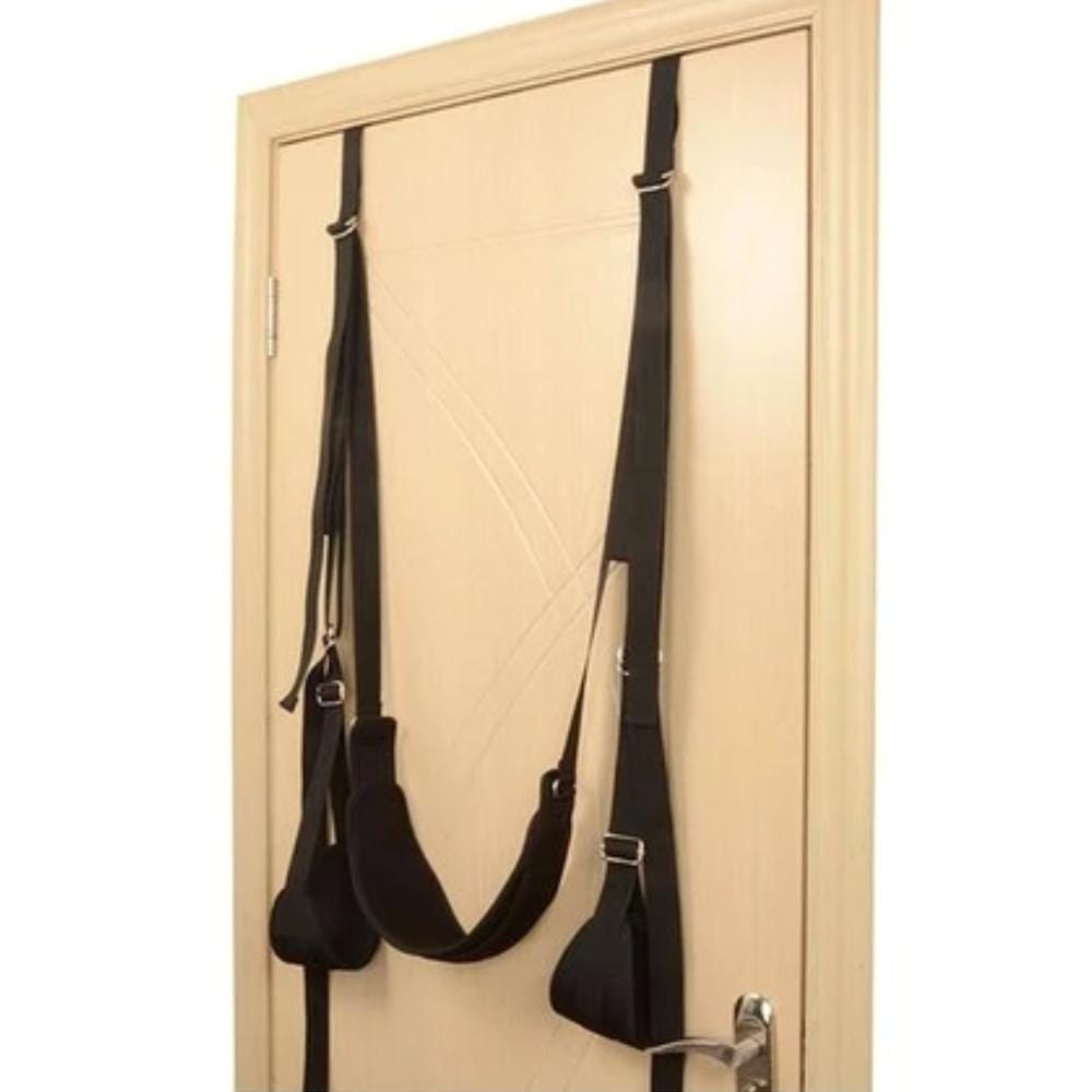 Experience gravity-defying passion with Secure Door-Mounted Sling Sex Swing, crafted from high-quality plush and nylon for pleasure and durability.