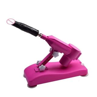 In the photograph, you can see an image of the dimensions of the Sassy Pink Automatic Dildo Sex Machine Set: 14.57 length, 5.91 height, and 7.09 width.