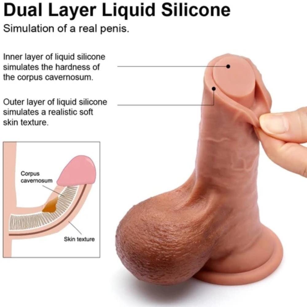 Check out an image of Lifelike King Sized 9 Inch Realistic Skin Dildo, a non-porous toy for easy hygiene maintenance.