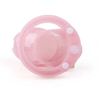 You are looking at an image of the Pink Plastic Small Clitty Cage designed for sissy chastity to explore orgasm control and dominance in relationships.