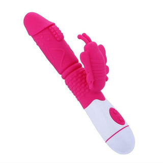 This is an image of Vibrant Butterfly Huge Vibrator G-spot in pink with white handle.