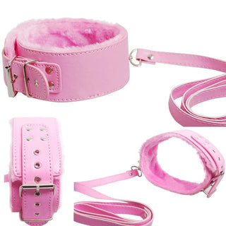 A picture of the Sugar and Spice Pink Bondage Set with metal buckles and decorations for secure adjustments and comfortable control in play.